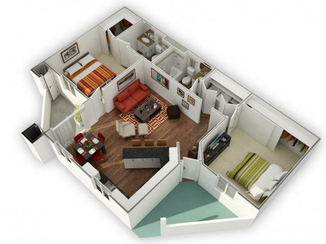 Floor plan for 2 beds, 2 baths, 946 sqft
